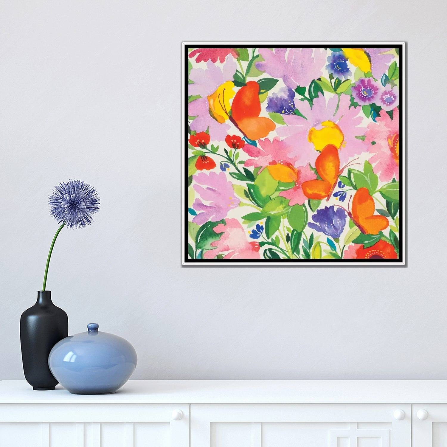 iCanvas "Butterflies & Echinacea" by Kim Parker Framed Canvas Print